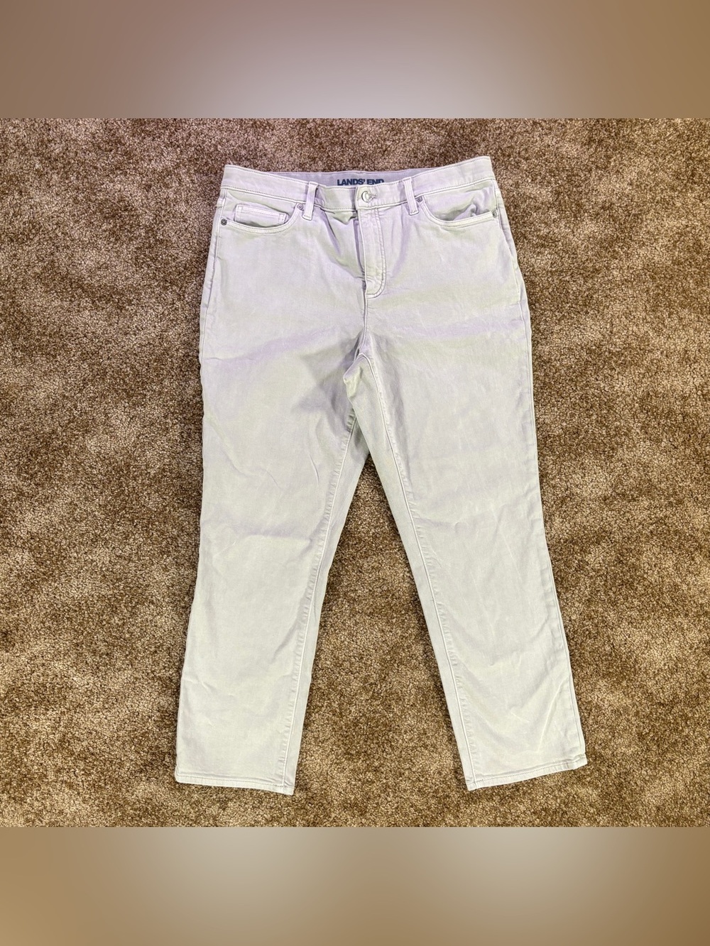 Lands’ End Women’s Slim Leg Crop Jeans Stone Off-White Size 16P Stretch Denim